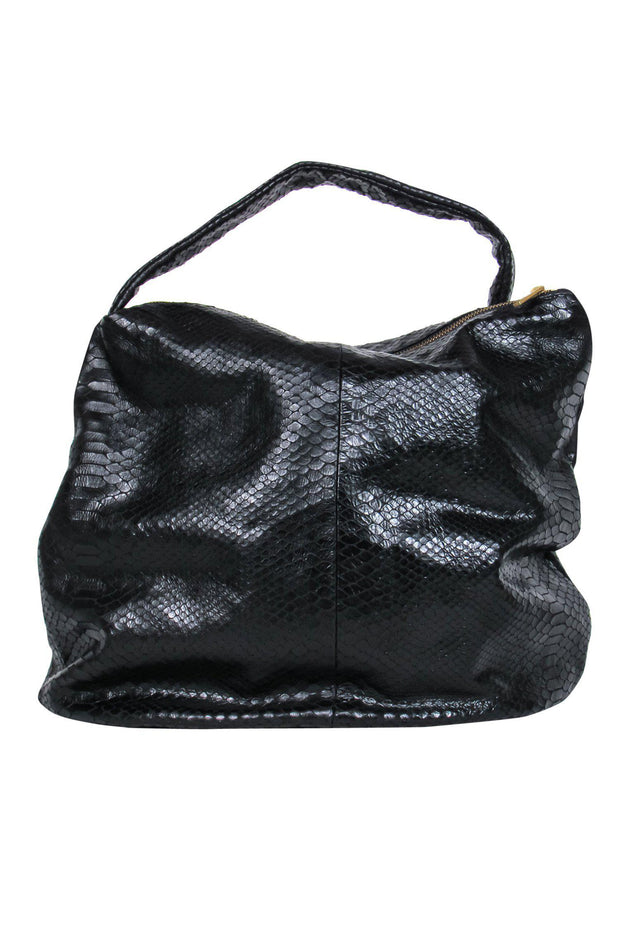 Current Boutique-Lupo - Large Black Snakeskin Hobo Bag
