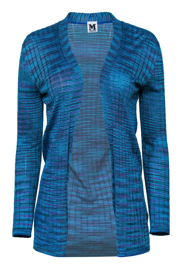 Current Boutique-M Missoni - Blue, Purple & Green Marbled Open Front Knit Cardigan Sz 2
