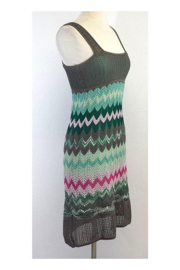 Current Boutique-M Missoni - Grey, Green & Pink Chevron Knit Tank Dress Sz 4