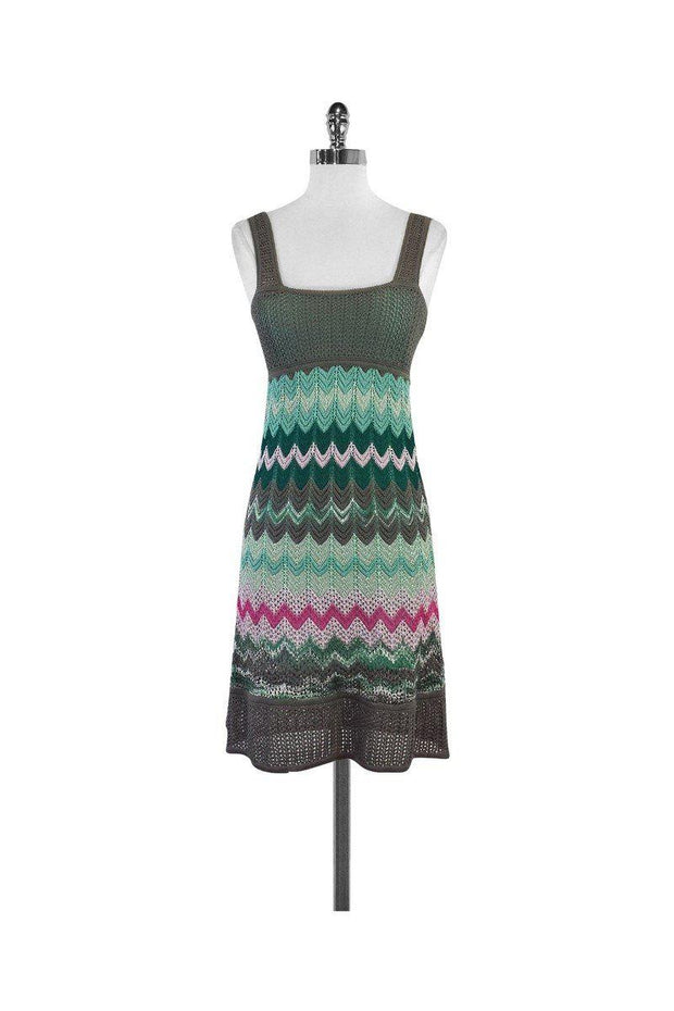 Current Boutique-M Missoni - Grey, Green & Pink Chevron Knit Tank Dress Sz 4