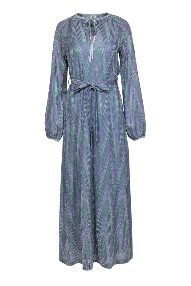 Current Boutique-M Missoni - Purple, Green & Silver Sparkly Knit Wood Grain Print Velvet Maxi Dress Sz XS