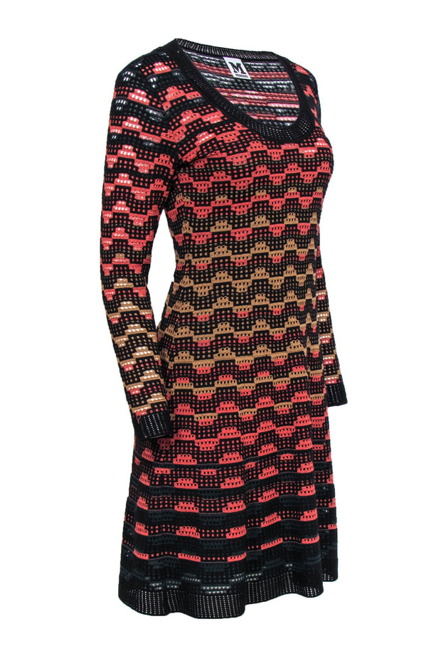 Current Boutique-M Missoni - Rust, Tan & Black Crochet Knit A-Line Dress Sz 6