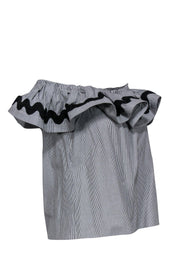 Current Boutique-MISA Los Angeles - Gray Striped Ruffle Off-the-Shoulder w/ Wiggle Trim Sz M