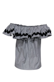 Current Boutique-MISA Los Angeles - Gray Striped Ruffle Off-the-Shoulder w/ Wiggle Trim Sz M