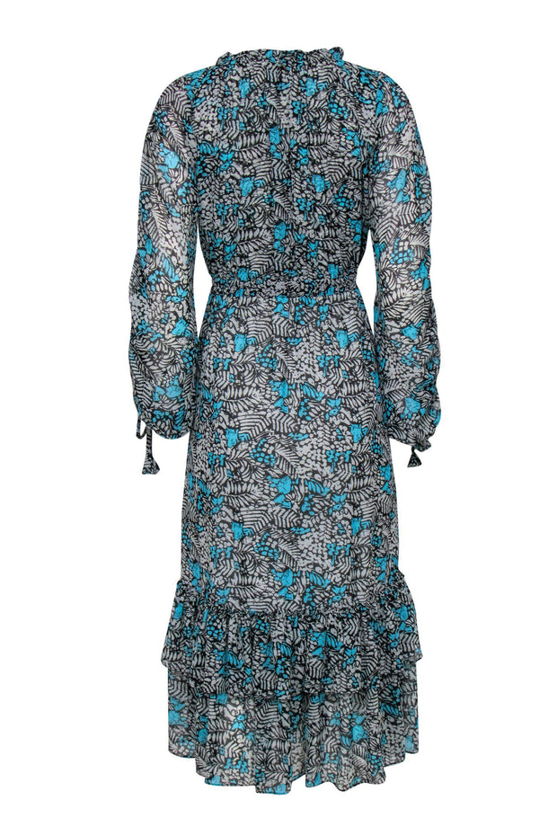 Current Boutique-MISA Los Angeles - Grey & Blue Print Long Sleeve Tiered Maxi Dress Sz M