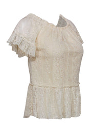 Current Boutique-MISA Los Angeles - Ivory Lace Short Sleeve Off-the-Shoulder Blouse Sz S