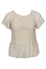 Current Boutique-MISA Los Angeles - Ivory Lace Short Sleeve Off-the-Shoulder Blouse Sz S