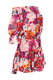 Current Boutique-MISA Los Angeles - Peach & Multicolor Floral Off-The-Shoulder Tiered Dress Sz M
