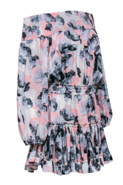 Current Boutique-MISA Los Angeles - Pink, Grey & Black Floral Off-the-Shoulder Tiered Dress Sz M