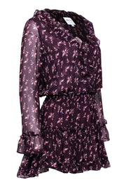 Current Boutique-MISA Los Angeles - Plum Floral Silky Ruffled Mini Peasant Dress Sz XS