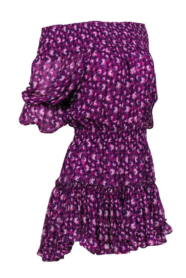 Current Boutique-MISA Los Angeles - Purple & White Floral Print Off-The-Shoulder Tiered Dress Sz M