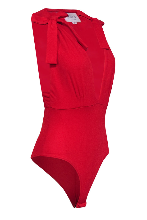 Current Boutique-MISA Los Angeles - Red Plunge "Paolla" Bodysuit w/ Bows Sz S
