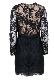 Current Boutique-ML Monique Lhuillier - Black Floral Lace Sheath Dress w/ Nude Underlay Sz 8
