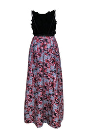 Current Boutique-ML Monique Lhuillier - Black & Multicolored Floral Print Textured Gown w/ Floral Appliques Sz 2