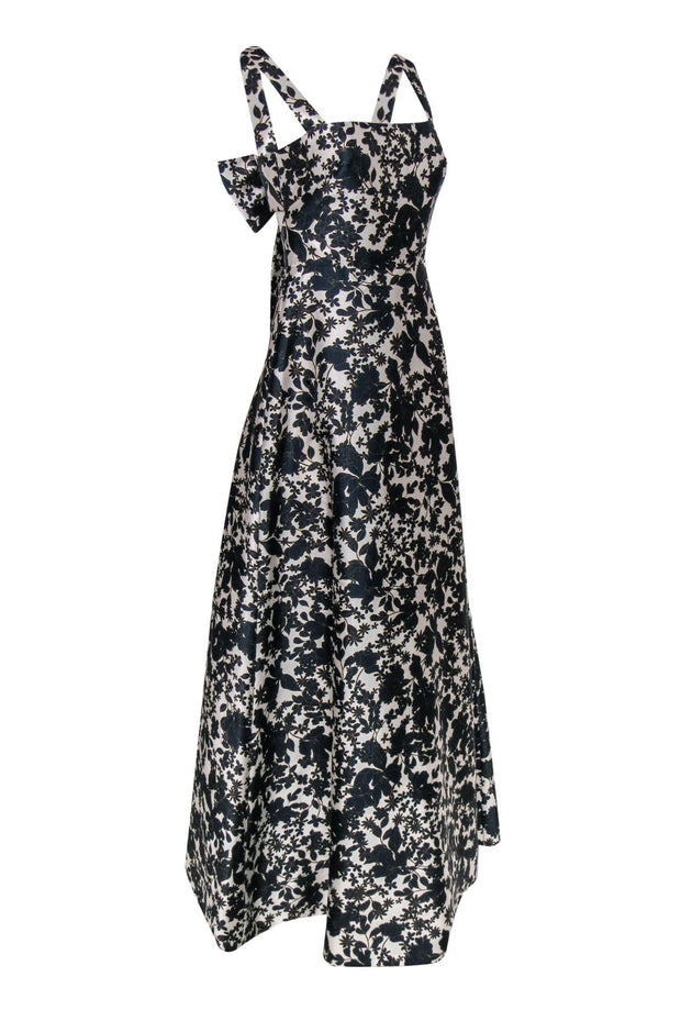 Current Boutique-ML Monique Lhuillier - Navy & White Floral Gown w/ Bow Sz 4