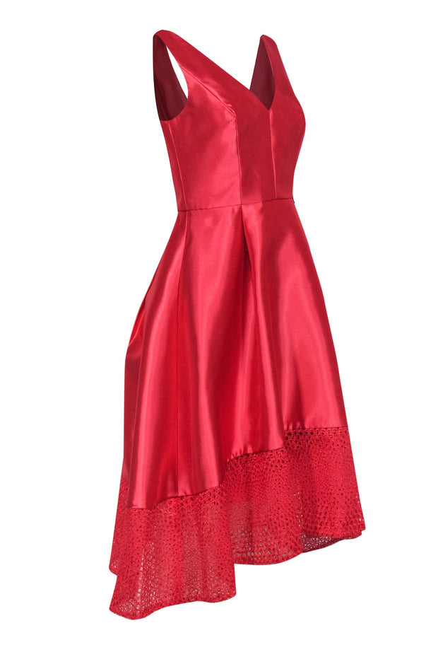 Current Boutique-ML Monique Lhuillier - Strawberry Pink Satin A-Line Dress w/ Eyelet Trim Sz 8