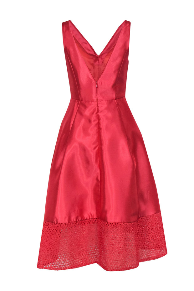 Current Boutique-ML Monique Lhuillier - Strawberry Pink Satin A-Line Dress w/ Eyelet Trim Sz 8