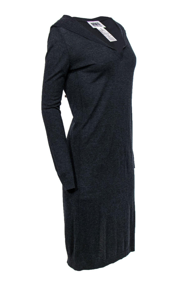 Current Boutique-MM6 Maison Margiela - Charcoal Wool Blend Hooded Midi Sweatshirt Dress Sz M