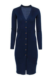 Current Boutique-MO&Co. - Navy Blue Ribbed Knit Midi Dress w/ Buttons Sz XS