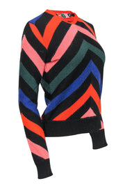 Current Boutique-MSGM - Black & Multicolored Chevron Striped Wool Blend Sweater Sz S