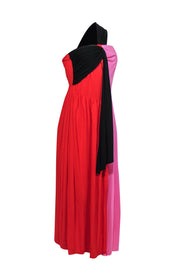 Current Boutique-MSGM - Red & Pink Colorblock One-Shoulder Maxi Dress w/ Slit Sz 6
