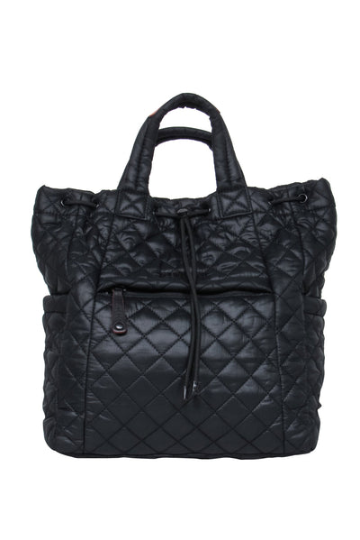 Current Boutique-MZ Wallace - Black Quilted Nylon Drawstring Backpack