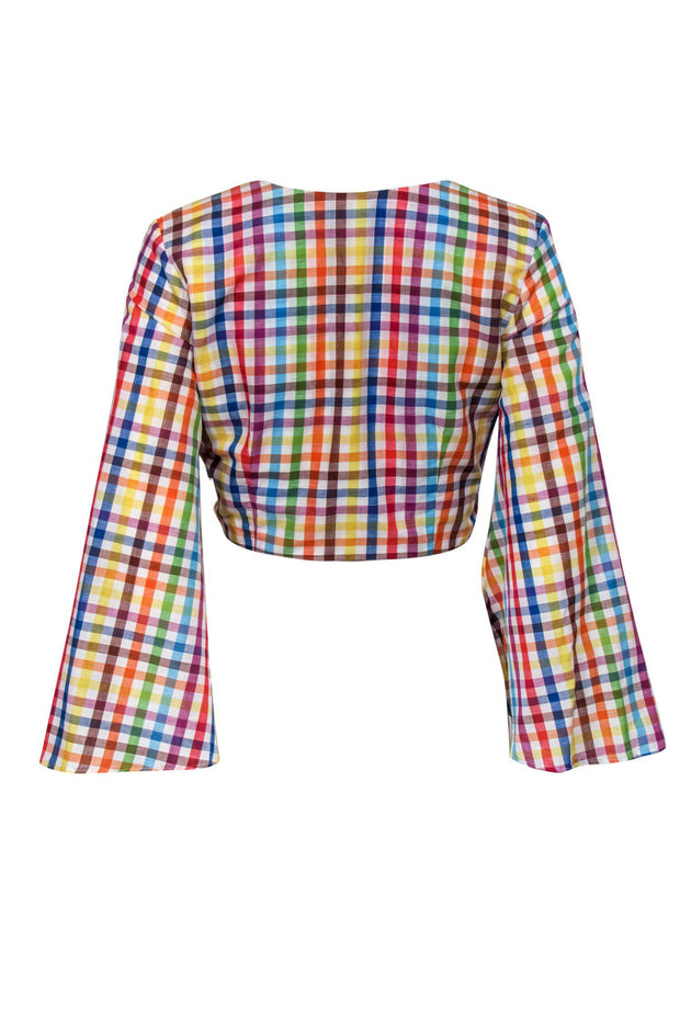Current Boutique-M.D.S. Stripes - Rainbow Madras Plaid Front-Tie Crop Top Sz 0