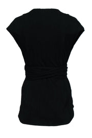 Current Boutique-M.M.LaFleur - Black Sleeveless Textured Wrap Top w/ Belt Sz XS