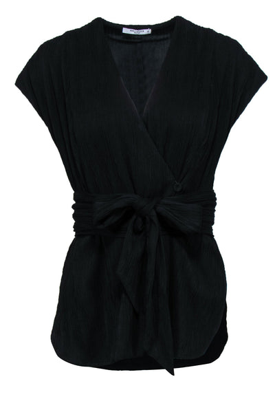 Current Boutique-M.M.LaFleur - Black Sleeveless Textured Wrap Top w/ Belt Sz XS