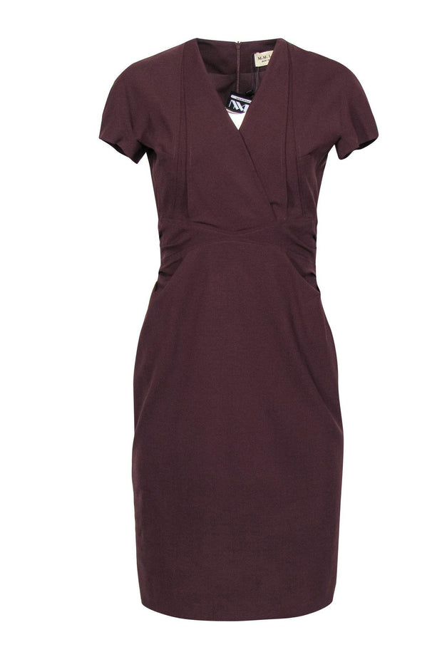 Current Boutique-M.M.LaFleur - Burgundy Short Sleeve Pleated “Emma” Sheath Dress Sz 6