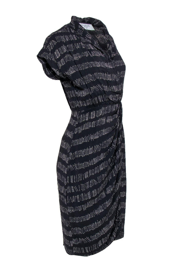 Current Boutique-M.M.LaFleur - Dark Gray Hatched Printed Faux Wrap Dress Sz 0P