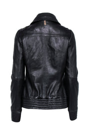 Current Boutique-Mackage - Black Lambs Leather Jacket w/ Gathered Hem and Collared Neckline Sz M