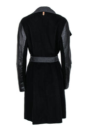 Current Boutique-Mackage - Black Longline Wool Blend Coat w/ Leather Trim Sz L