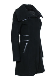 Current Boutique-Mackage - Black Zip-Up Longline Wool Blend Coat w/ Leather Trim Sz S