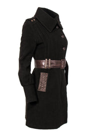 Current Boutique-Mackage - Brown Long Wool Blend Coat w/ Leather Belt Sz S