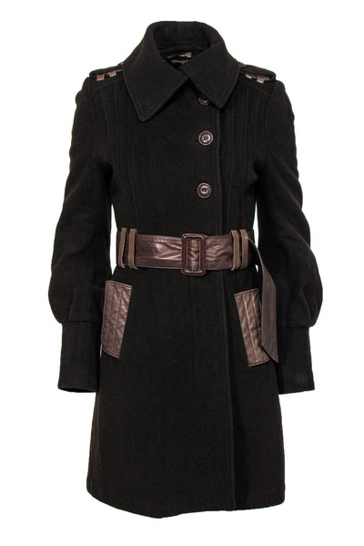 Current Boutique-Mackage - Brown Long Wool Blend Coat w/ Leather Belt Sz S