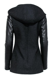Current Boutique-Mackage - Dark Grey Wool & Leather Hooded Coat Sz S