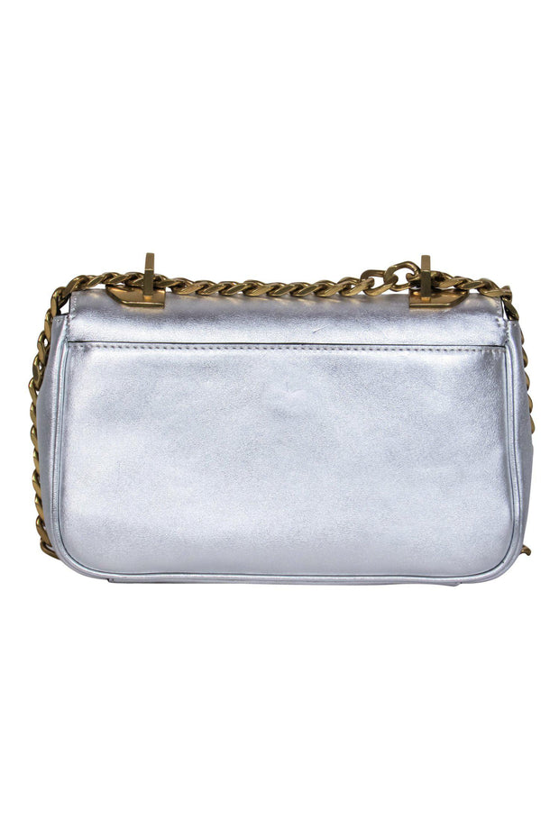 Current Boutique-Mackage - Silver Leather & Gold Chain Adjustable Shoulder Bag