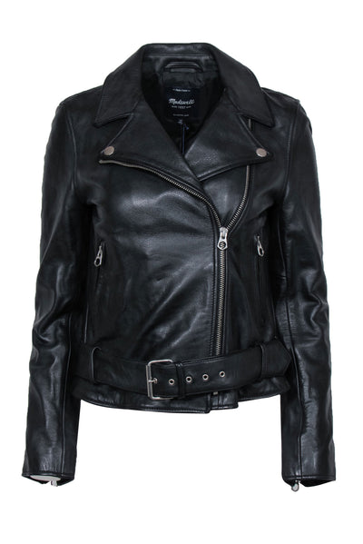 Current Boutique-Madewell - Black Leather Zip-Up Moto Jacket w/ Belt Sz M