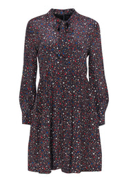 Current Boutique-Madewell - Black & Multicolor Star Print Silk Sheath Dress w/ Necktie Sz 4