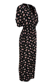 Current Boutique-Madewell - Black & Pink Floral Print Straight Leg Jumpsuit Sz S