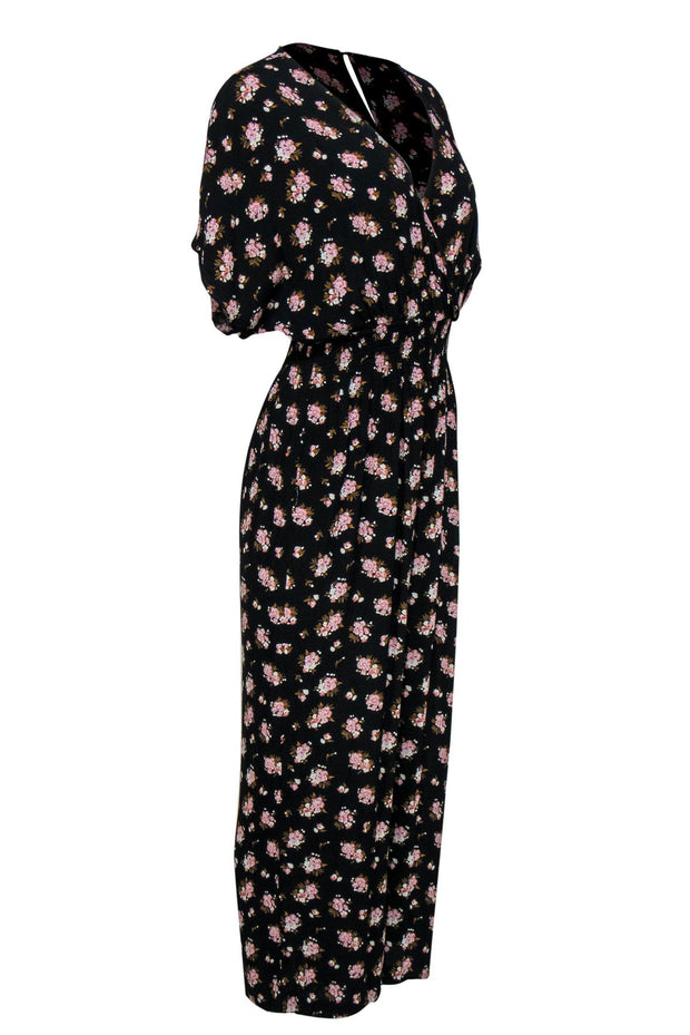 Current Boutique-Madewell - Black & Pink Floral Print Straight Leg Jumpsuit Sz S