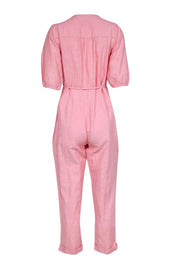 Current Boutique-Madewell - Bubblegum Pink Linen & Cotton Puff Sleeve Tassel-Tie Jumpsuit Sz S