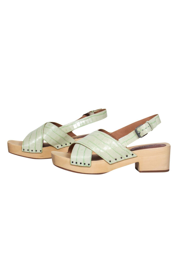 Current Boutique-Madewell - Light Green Reptile Embossed Open Toe Clog-Style Pumps Sz 10