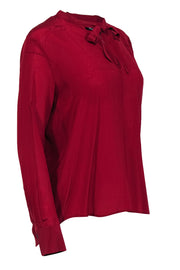 Current Boutique-Madewell - Ruby Red Silk Long Sleeve Peasant Blouse Sz M