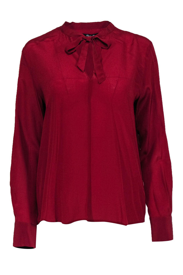 Current Boutique-Madewell - Ruby Red Silk Long Sleeve Peasant Blouse Sz M
