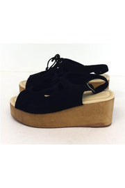Current Boutique-Madison Harding - Black Suede Wooden Platform Heels Sz 7