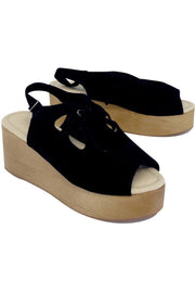 Current Boutique-Madison Harding - Black Suede Wooden Platform Heels Sz 7