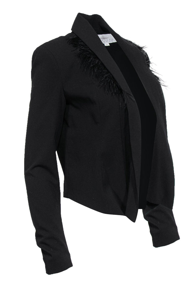 Current Boutique-Madison Marcus - Black Fitted Blazer w/ Feather Collar Sz XS