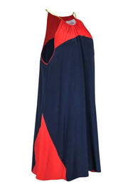Current Boutique-Madison Marcus - Pink & Blue High Neck Silk Sleeveless Dress Sz M